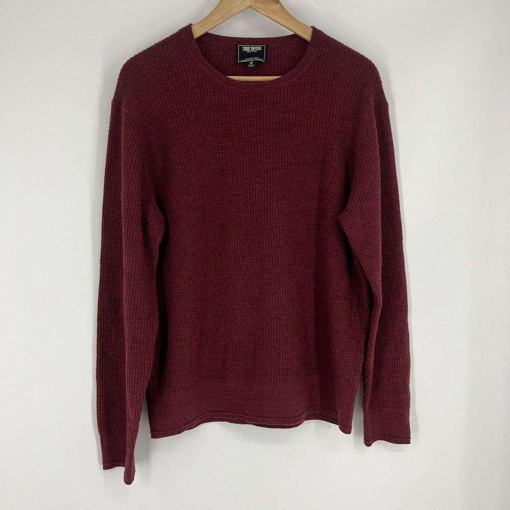 Todd Snyder Sweater Size Medium Mens Maroon Red Merino Wool Waffle Knit Crewneck